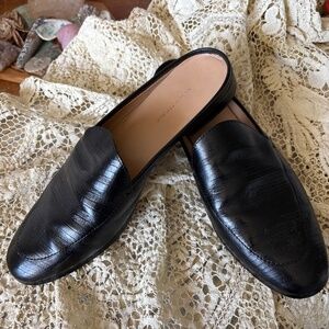 Banana Republic Black Leather Croc Embossed Mules 10